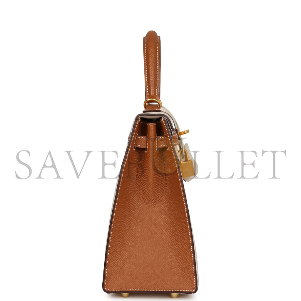 H**mes kelly sellier 25 craie and gold epsom brushed gold hardware (25*17*7cm)